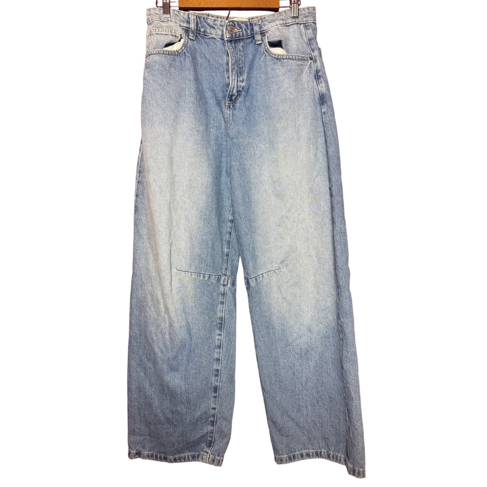 Cotton On‎ Barrel Jeans Women Size 28 Blue Light Wash High Rise Wide Leg